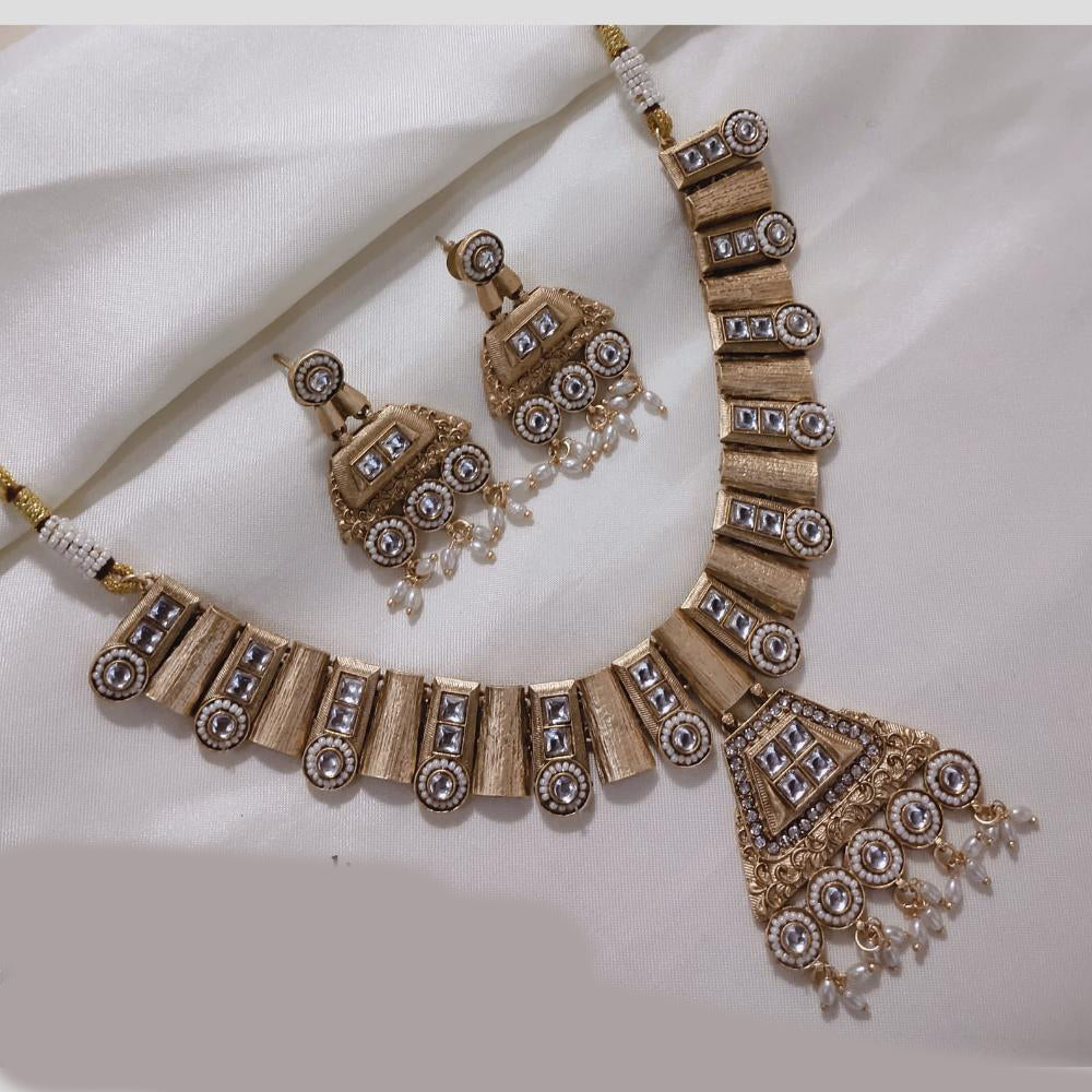 SNERA Gold Plated Kundan Stone And Beads Necklace Set