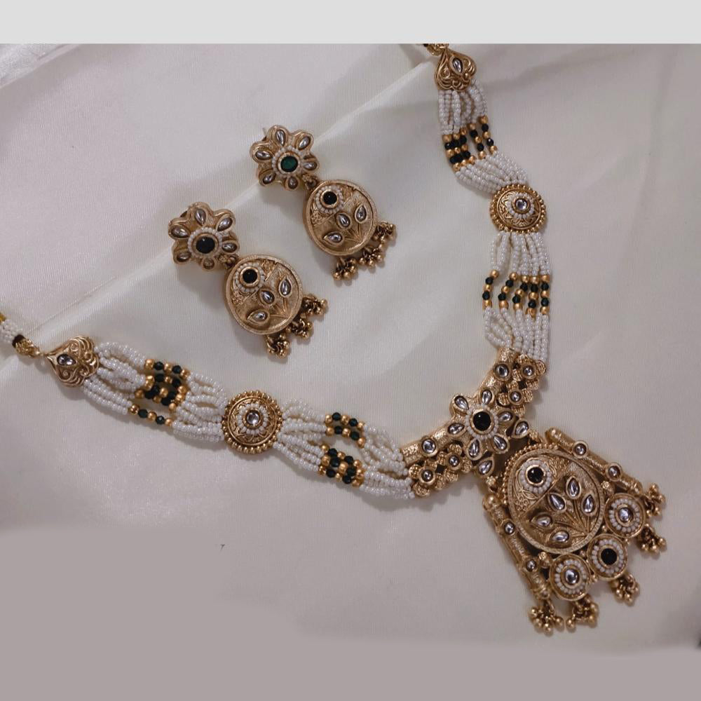SNERA Gold Plated Kundan Stone And Beads Necklace Set