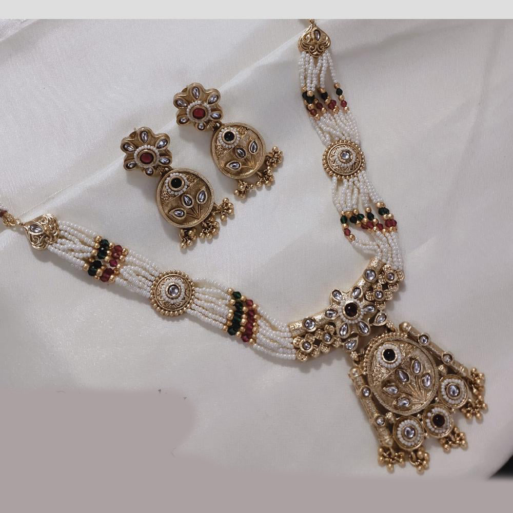 SNERA Gold Plated Kundan Stone And Beads Necklace Set