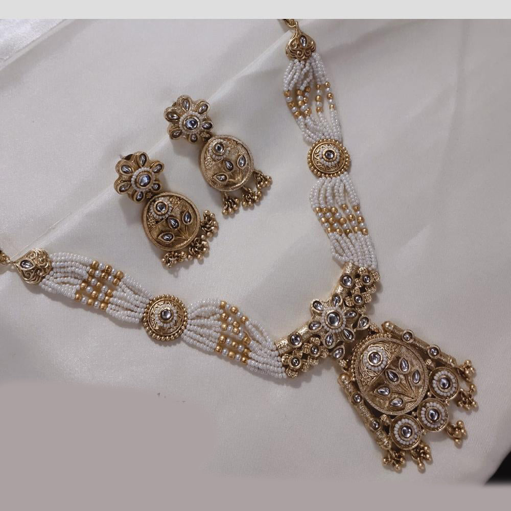 SNERA Gold Plated Kundan Stone And Beads Necklace Set
