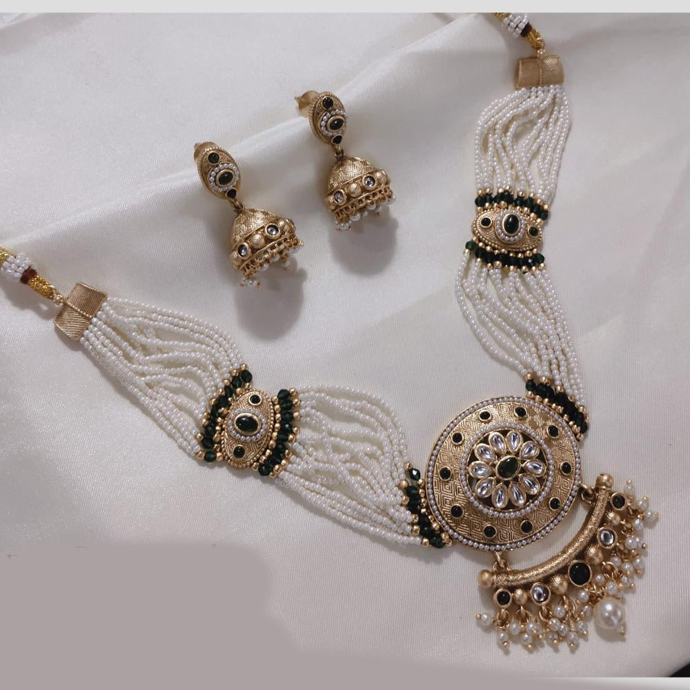 SNERA Gold Plated Kundan Stone And Beads Necklace Set