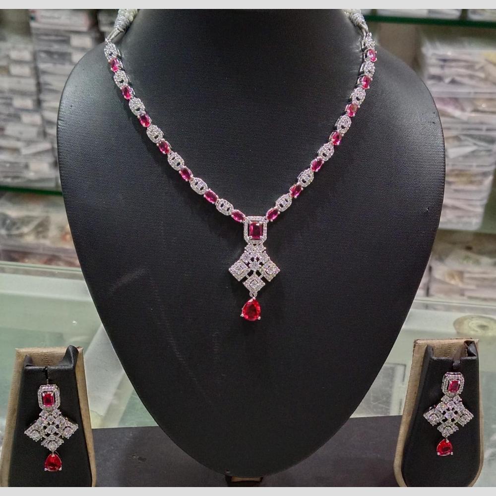 SNERA Silver Plated American Diamond Necklace Set