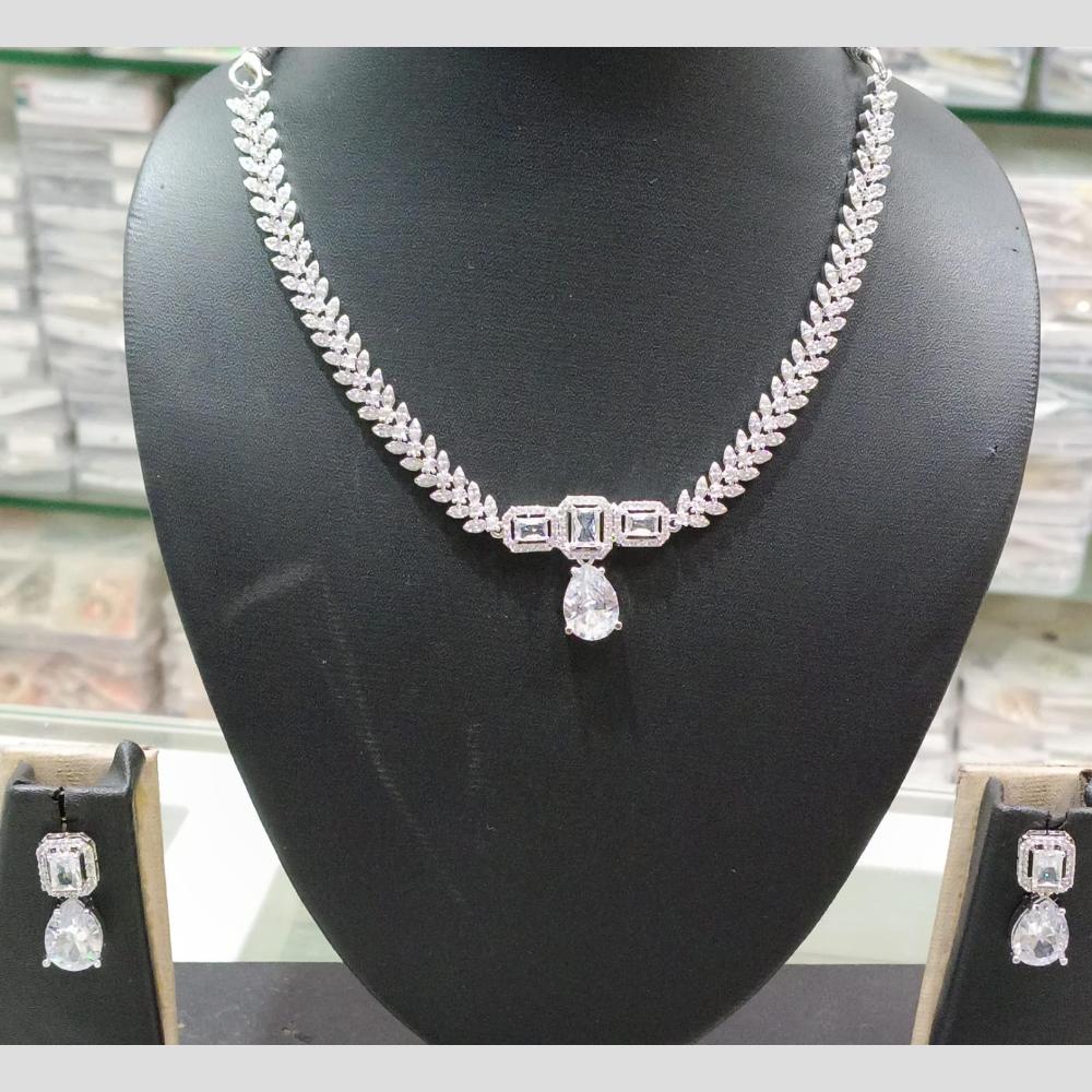 SNERA Silver Plated American Diamond Necklace Set