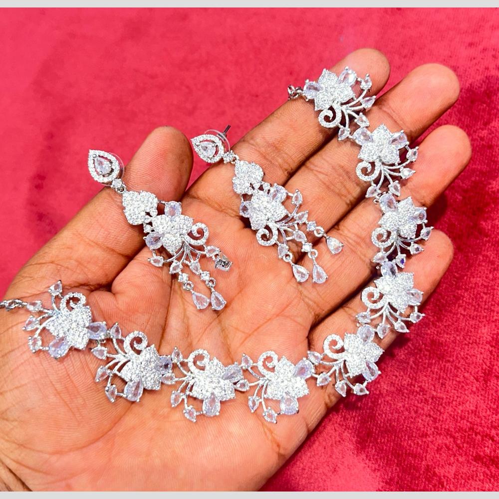 SNERA Silver Plated American Diamond Necklace Set