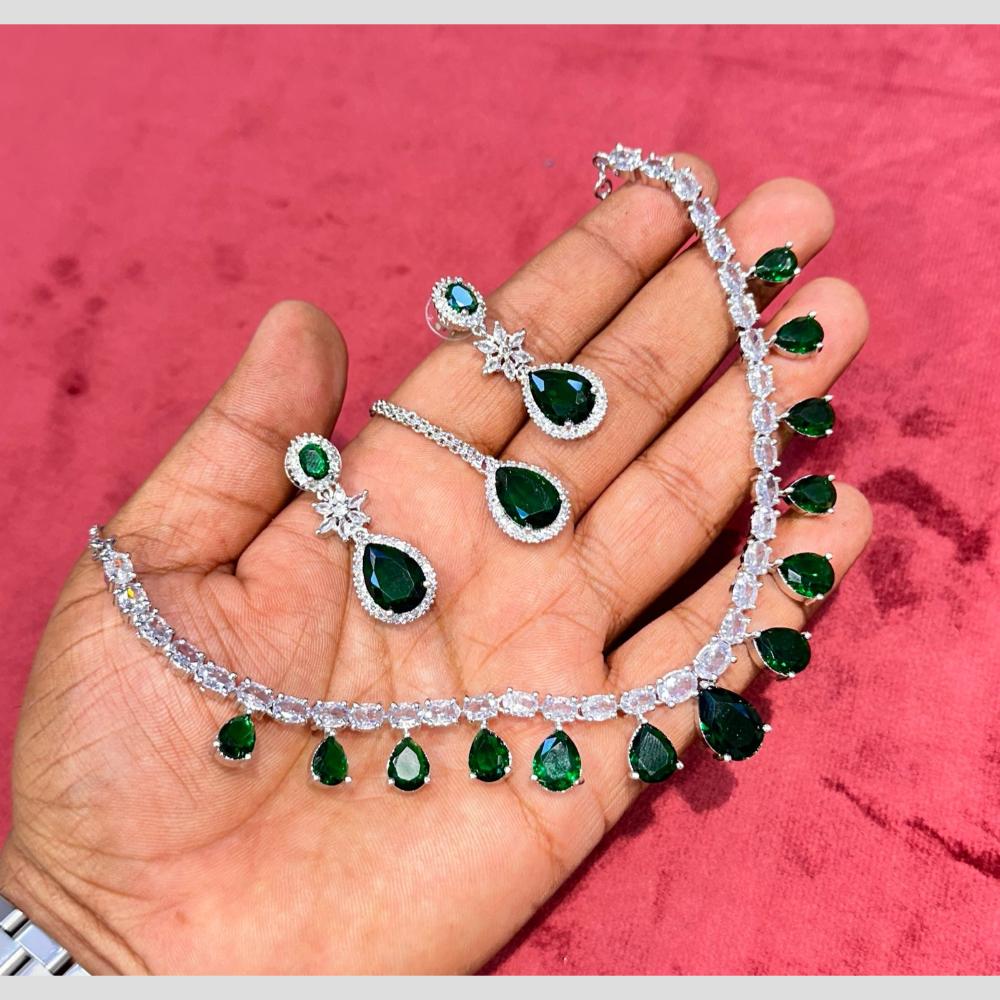 SNERA Silver Plated American Diamond Necklace Set
