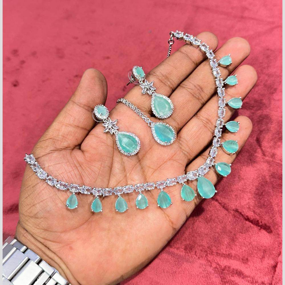SNERA Silver Plated American Diamond Necklace Set