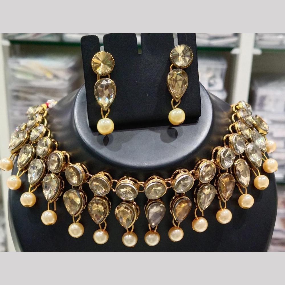 SNERA Gold Plated Crystal Stone And Beads Necklace Set