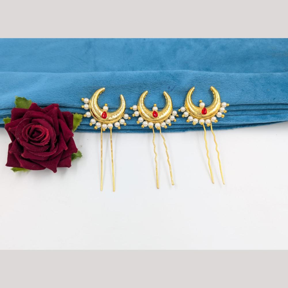 SNERA Gold Plated Pearls Hair Accessories ( 6 Piece Only)