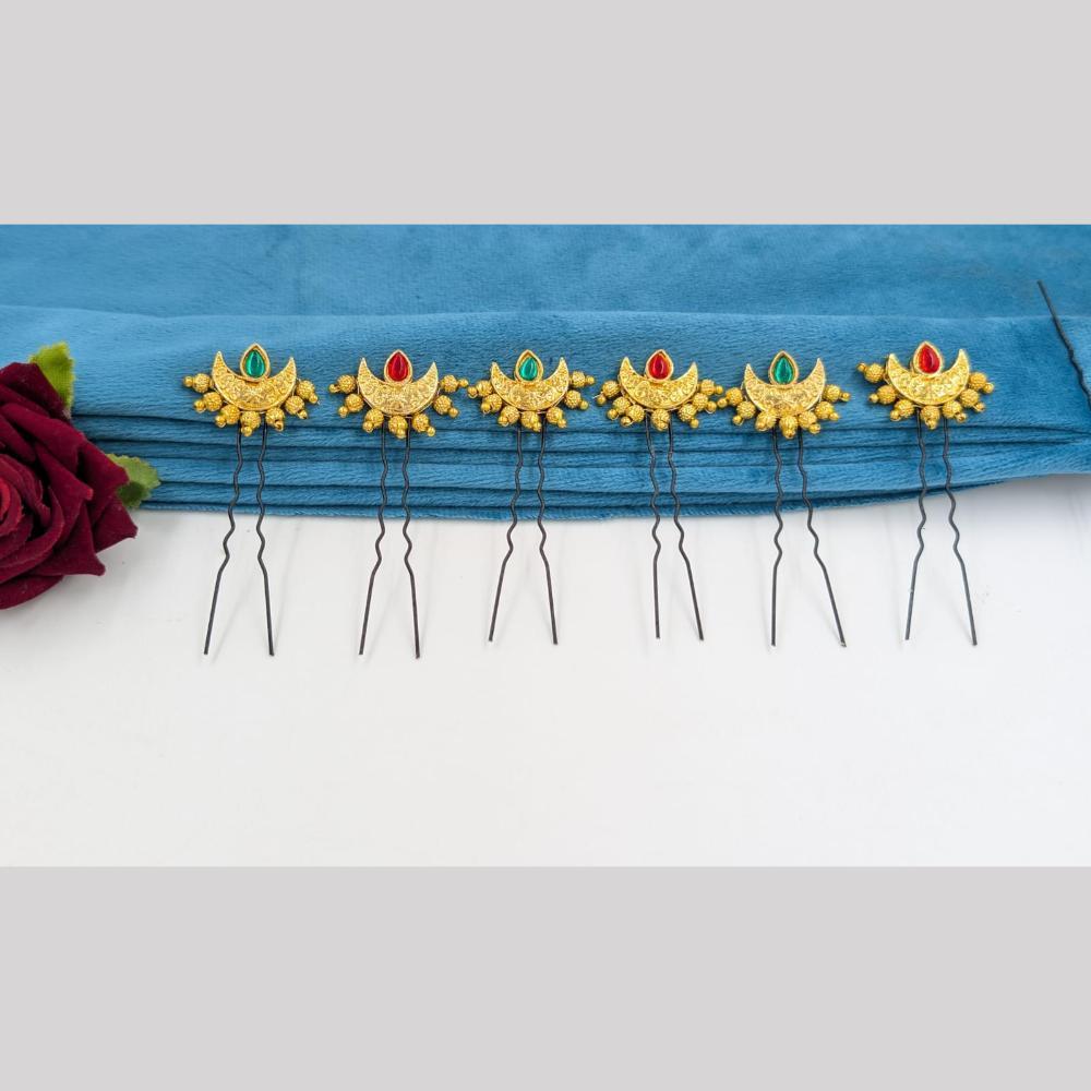 SNERA Gold Plated Pearls Hair Accessories ( 6 Piece Only)