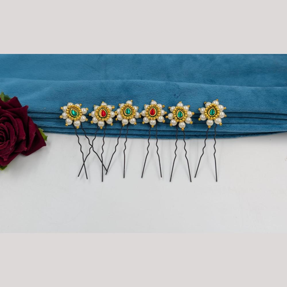 SNERA Gold Plated Pearls Hair Accessories ( 6 Piece Only)