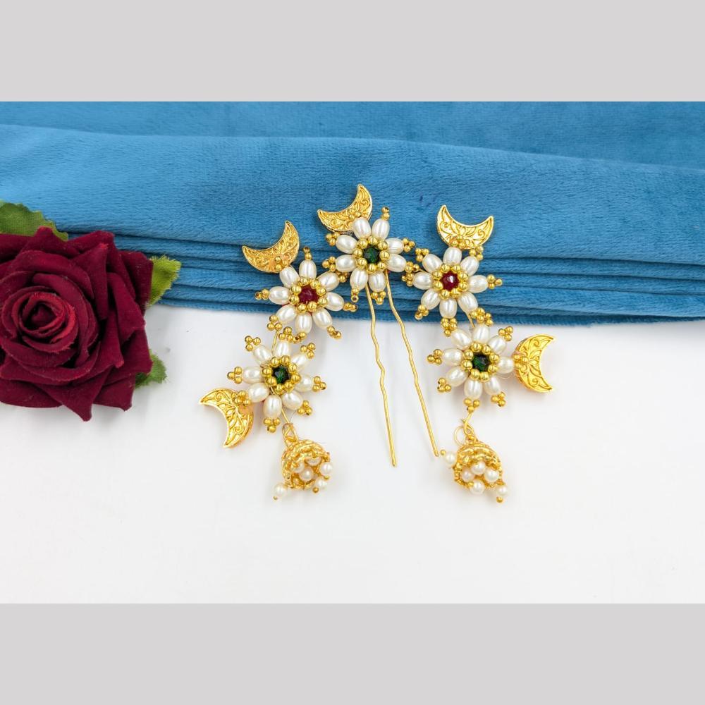 SNERA Gold Plated Pearls Hair Accessories ( 6 Piece Only)