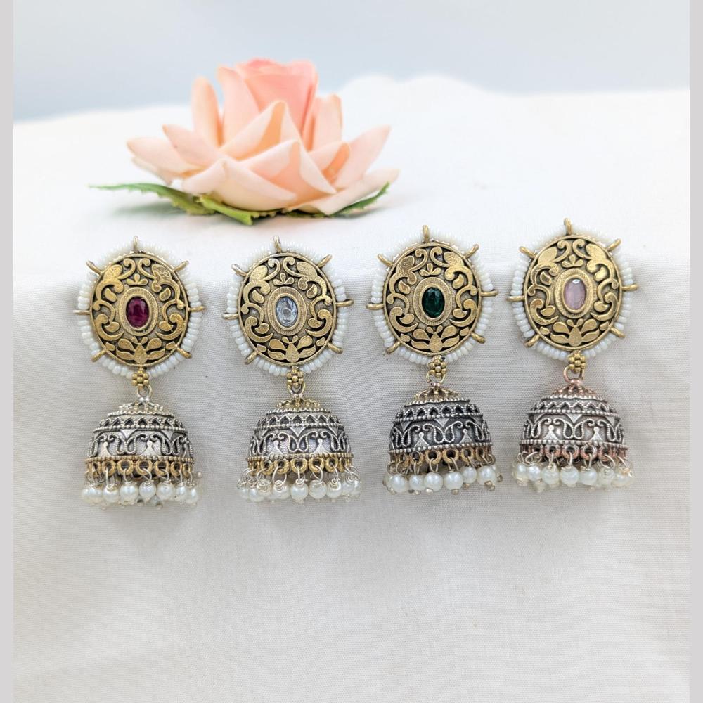SNERA 2 Tone Plated Pota Stone And Pearls Jhumki Earrings