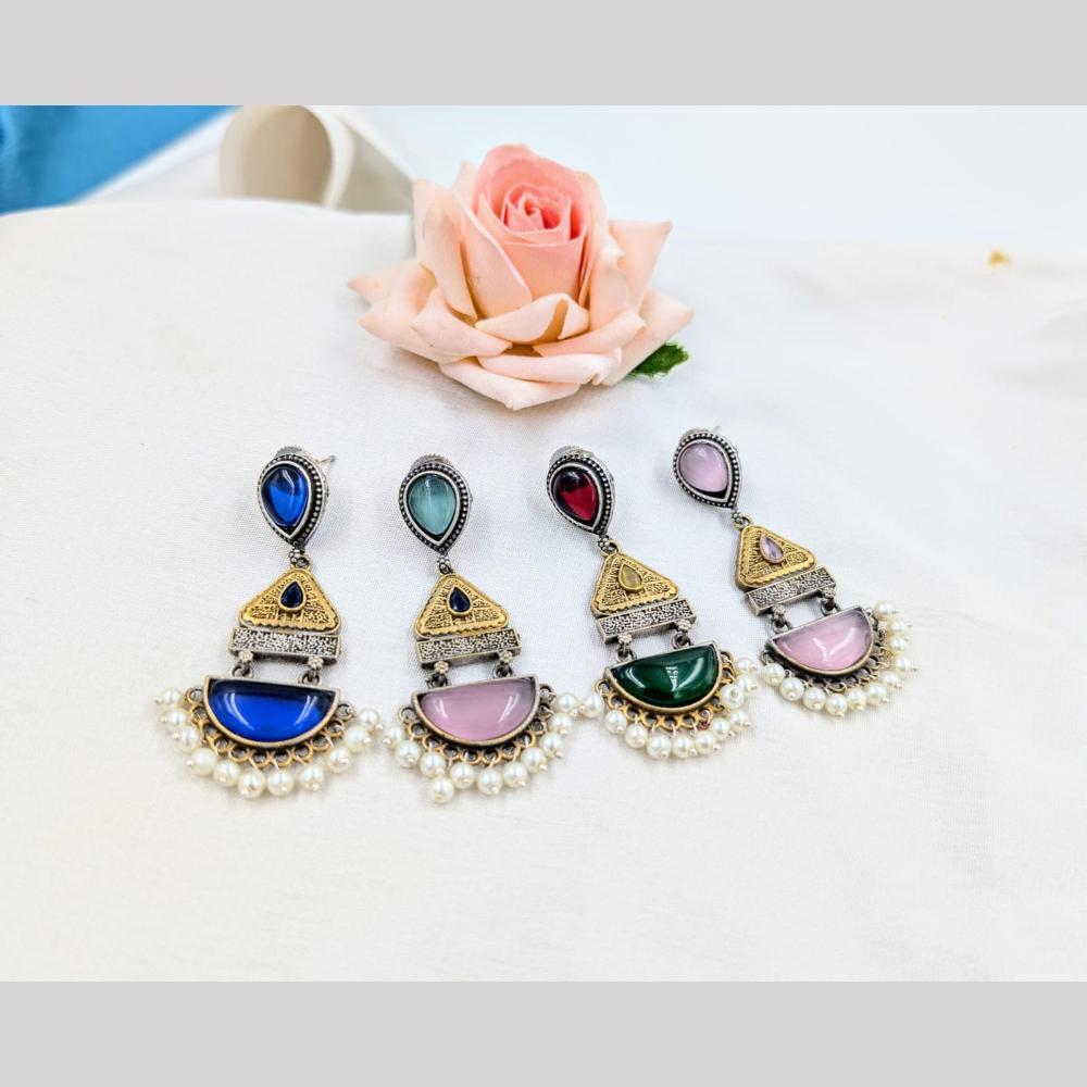 SNERA 2 Tone Plated Pota Stone And Pearls Dangler Earrings