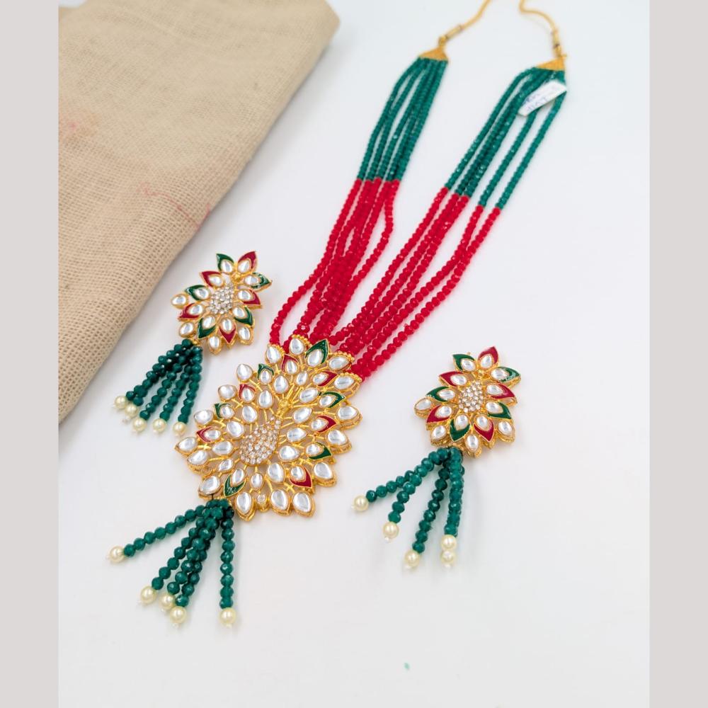 SNERA Gold Plated Kundan Stone And Beads Necklace Set