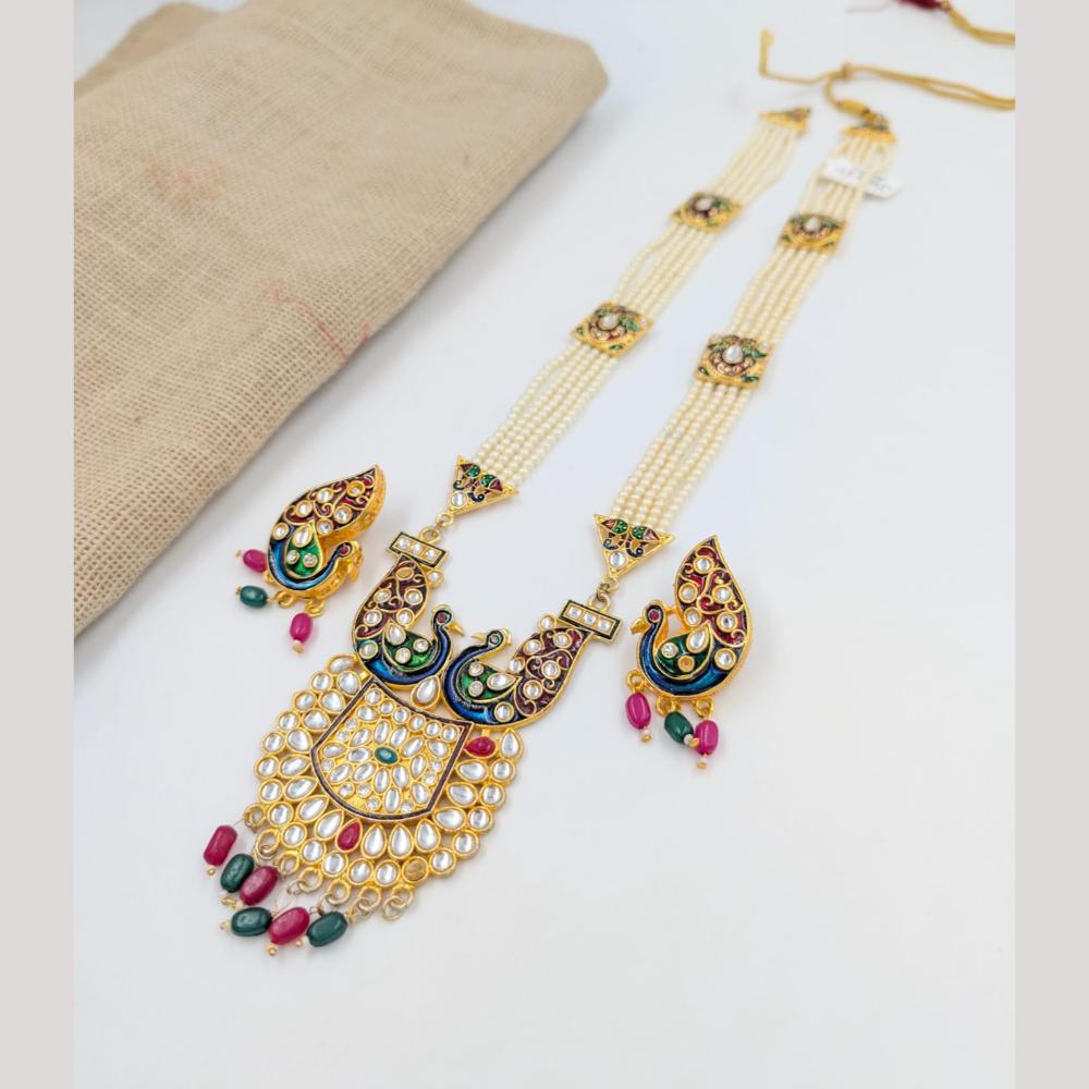 SNERA Gold Plated Kundan Stone And Beads Necklace Set