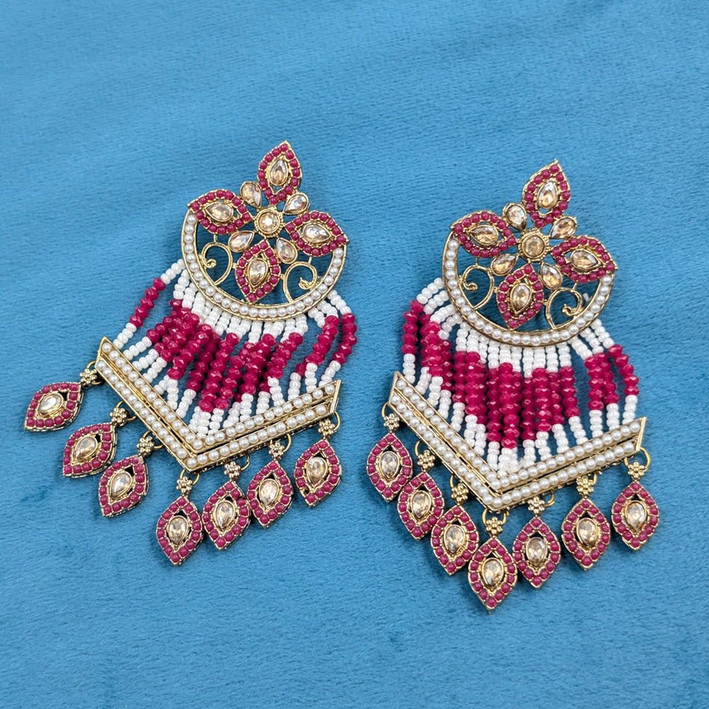 SNERA Gold Plated Crystal Stone And Beads Dangler Earrings