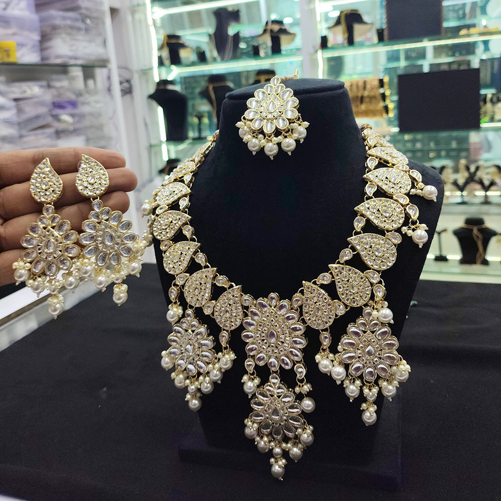SNERA Gold Plated Kundan And Beads Necklace Set