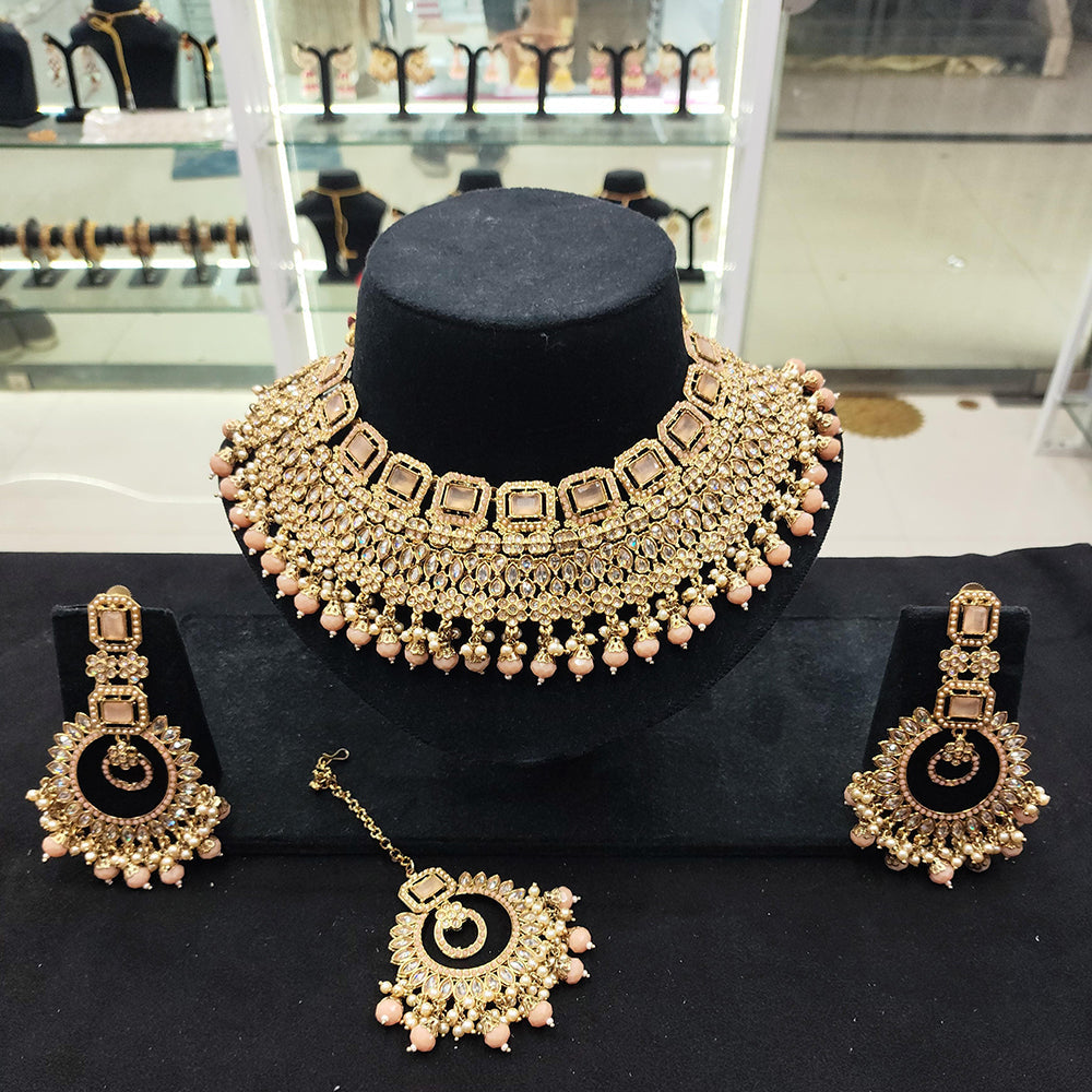SNERA Gold Plated Crystal And Beads Necklace Set