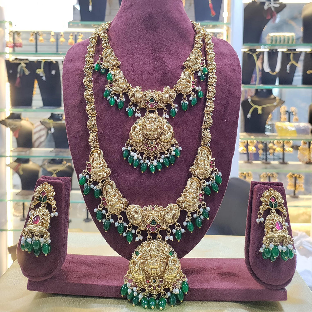 SNERA Gold Plated Pota Stone And Beads Temple Double Necklace Set