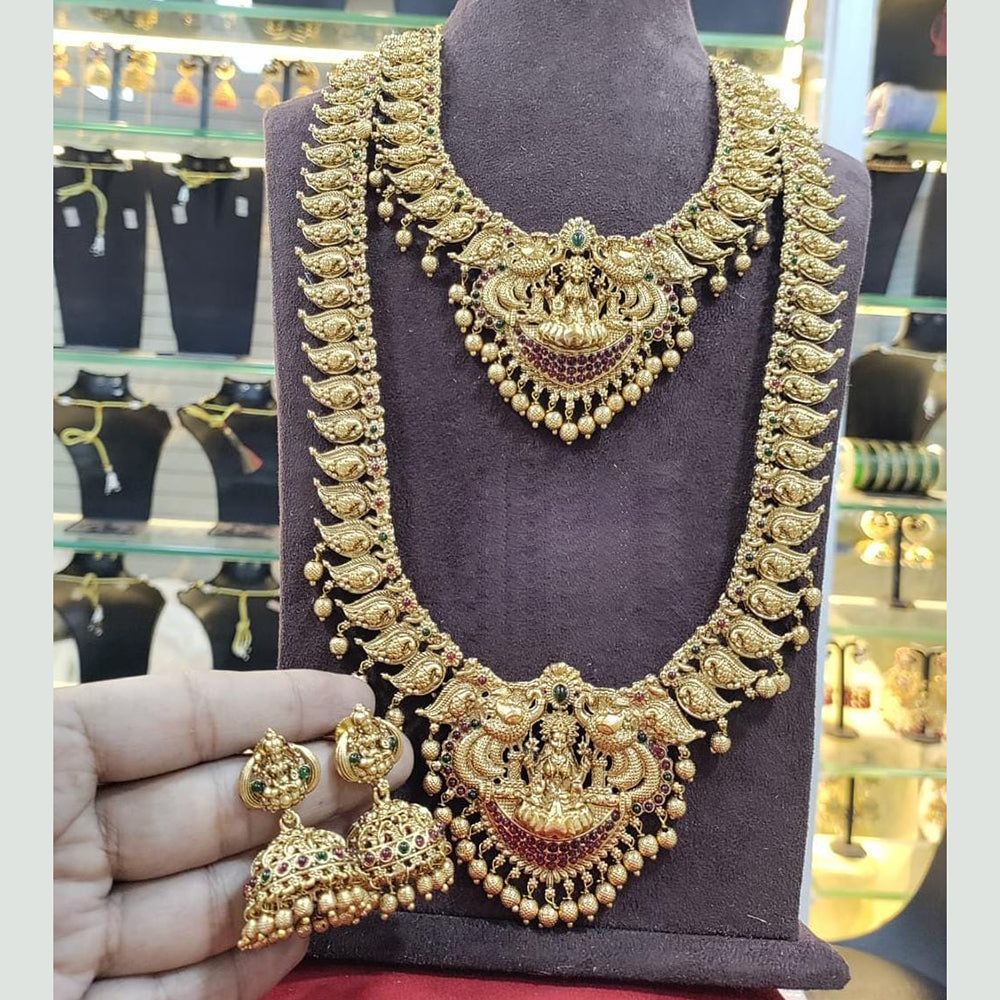 SNERA Gold Plated Pota Stone And Beads Temple Double Necklace Set