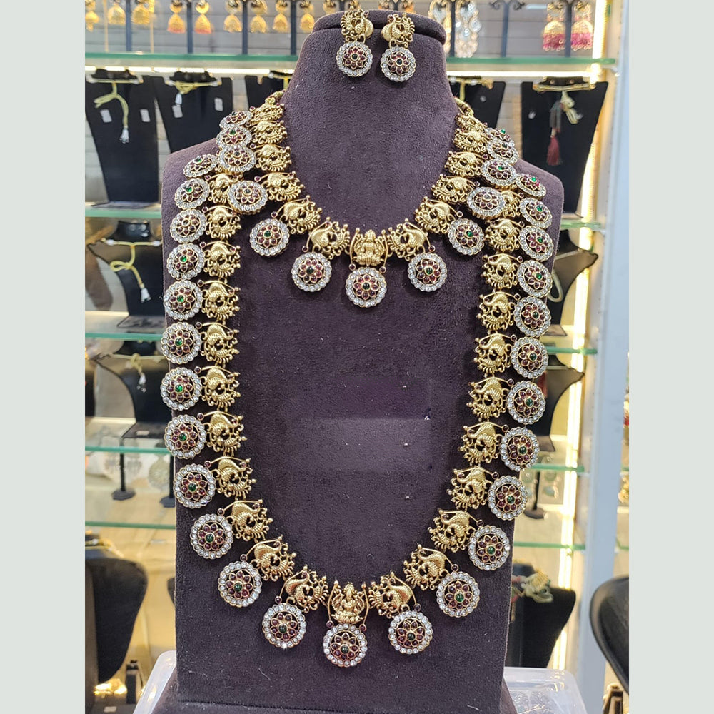 SNERA Gold Plated Pota Stone And Beads Temple Double Necklace Set