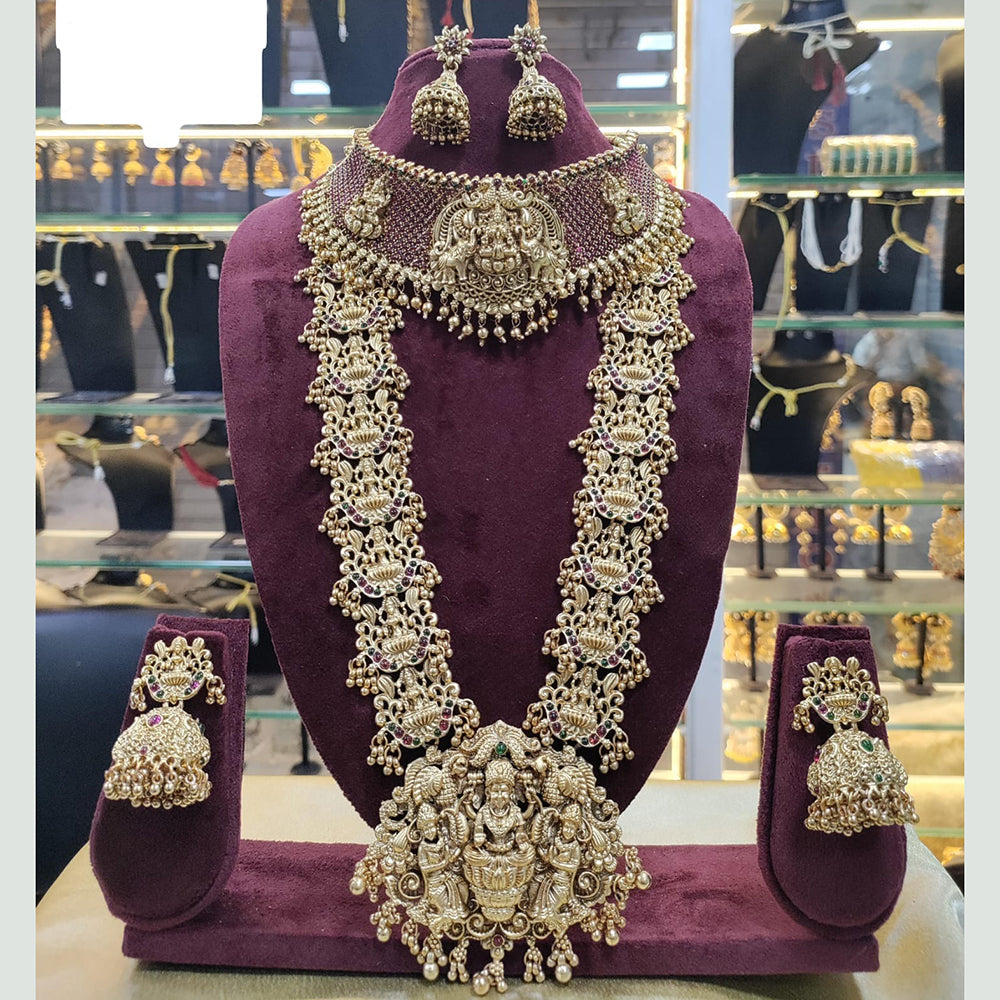 SNERA Gold Plated Pota Stone And Beads Temple Double Necklace Set