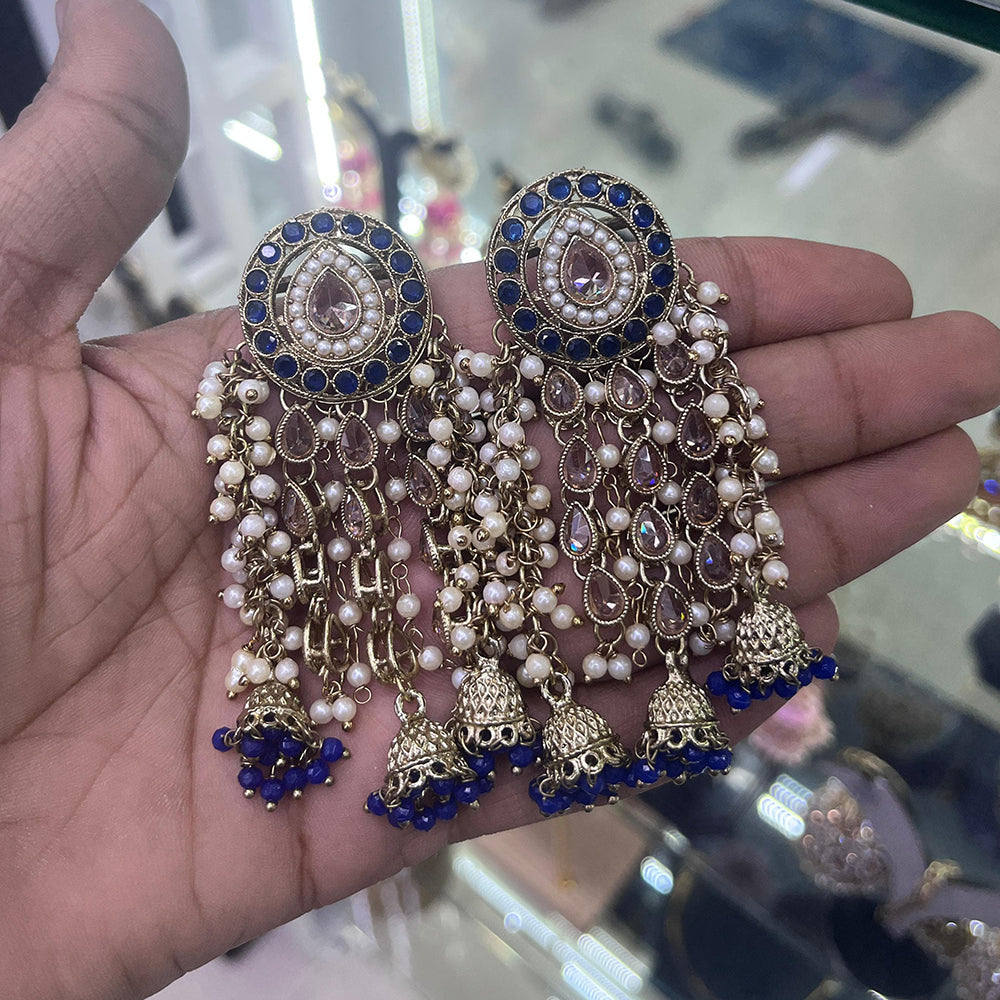 SNERA Gold Plated Crystal Stone Pearl And Beads Jhumki Earrings