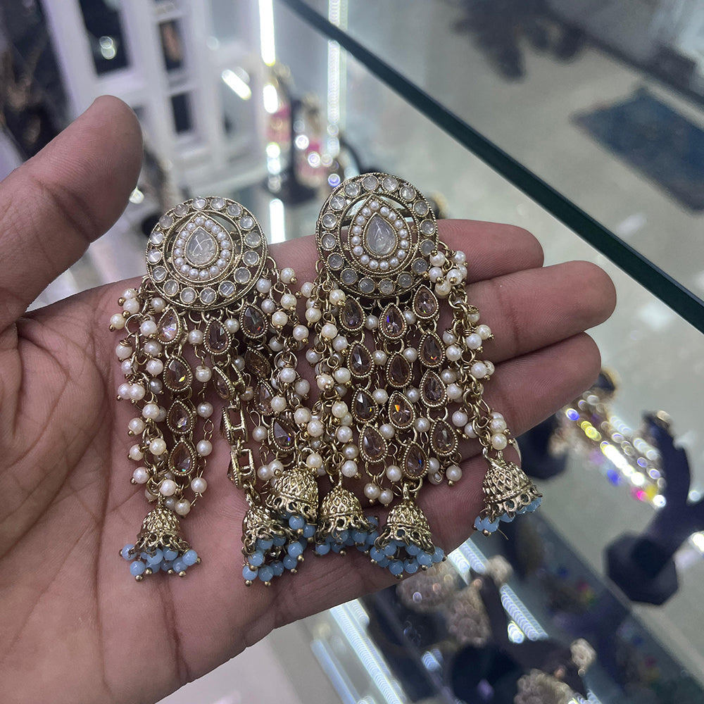 SNERA Gold Plated Crystal Stone Pearl And Beads Jhumki Earrings