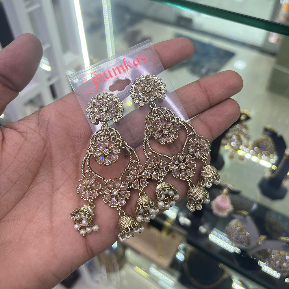 SNERA Gold Plated Crystal Stone Pearl And Beads Jhumki Earrings