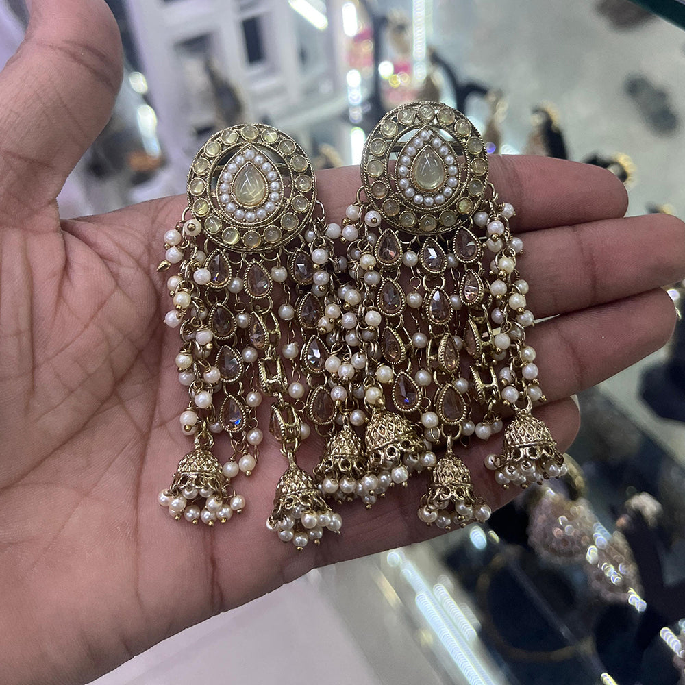 SNERA Gold Plated Crystal Stone Pearl And Beads Jhumki Earrings