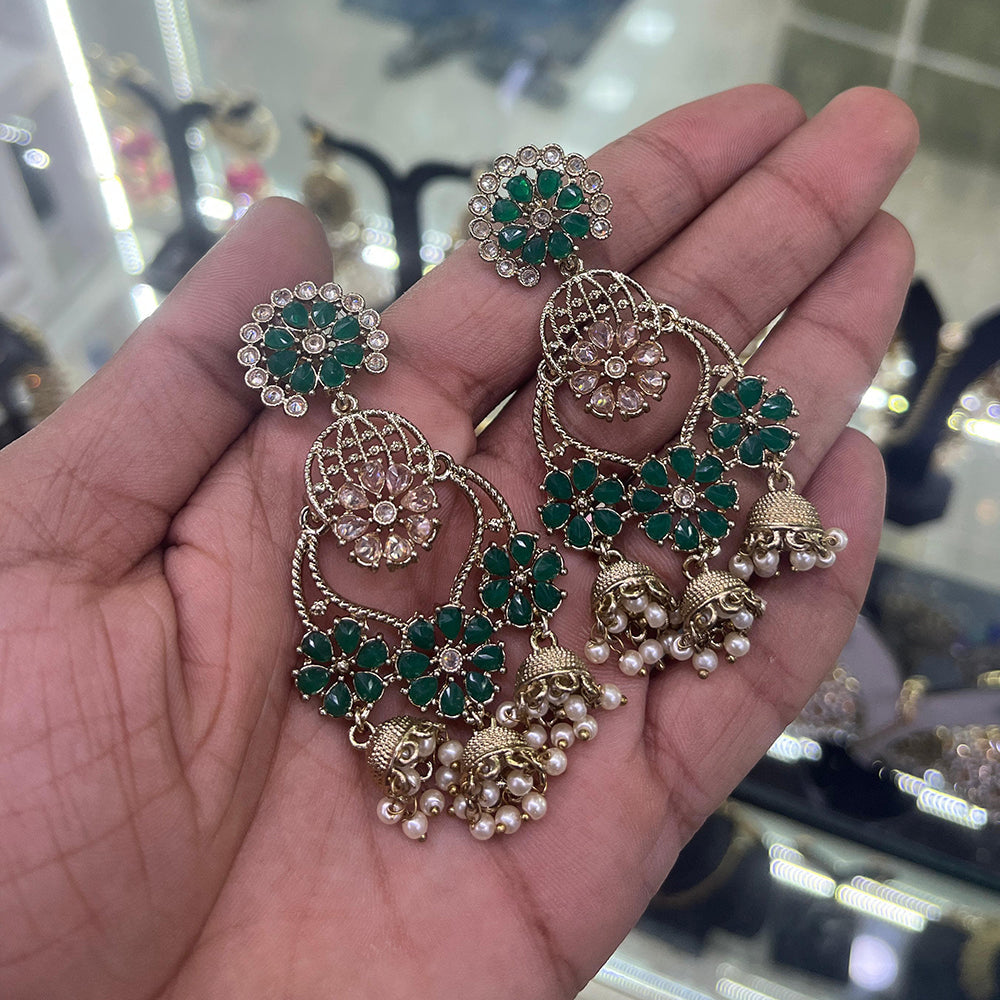 SNERA Gold Plated Crystal Stone Pearl And Beads Jhumki Earrings