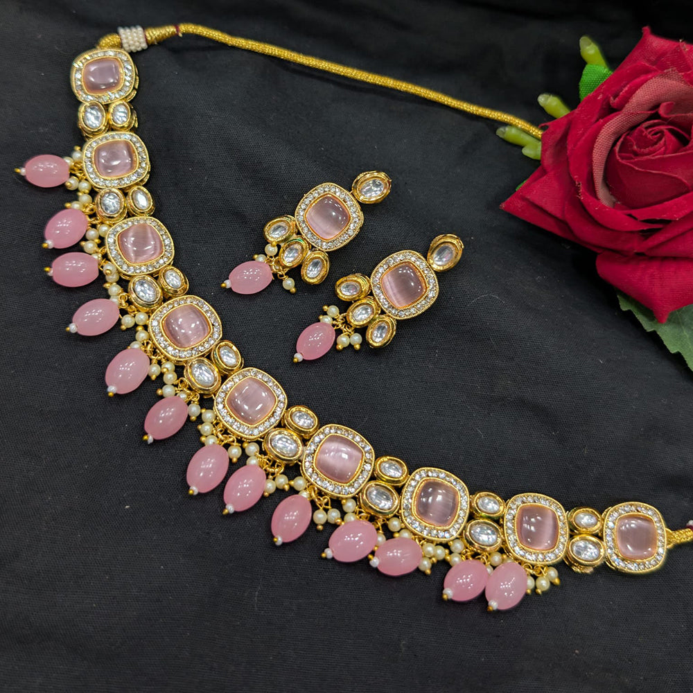 SNERA Gold Plated Pota Stone And Pearls Choker Necklace Set