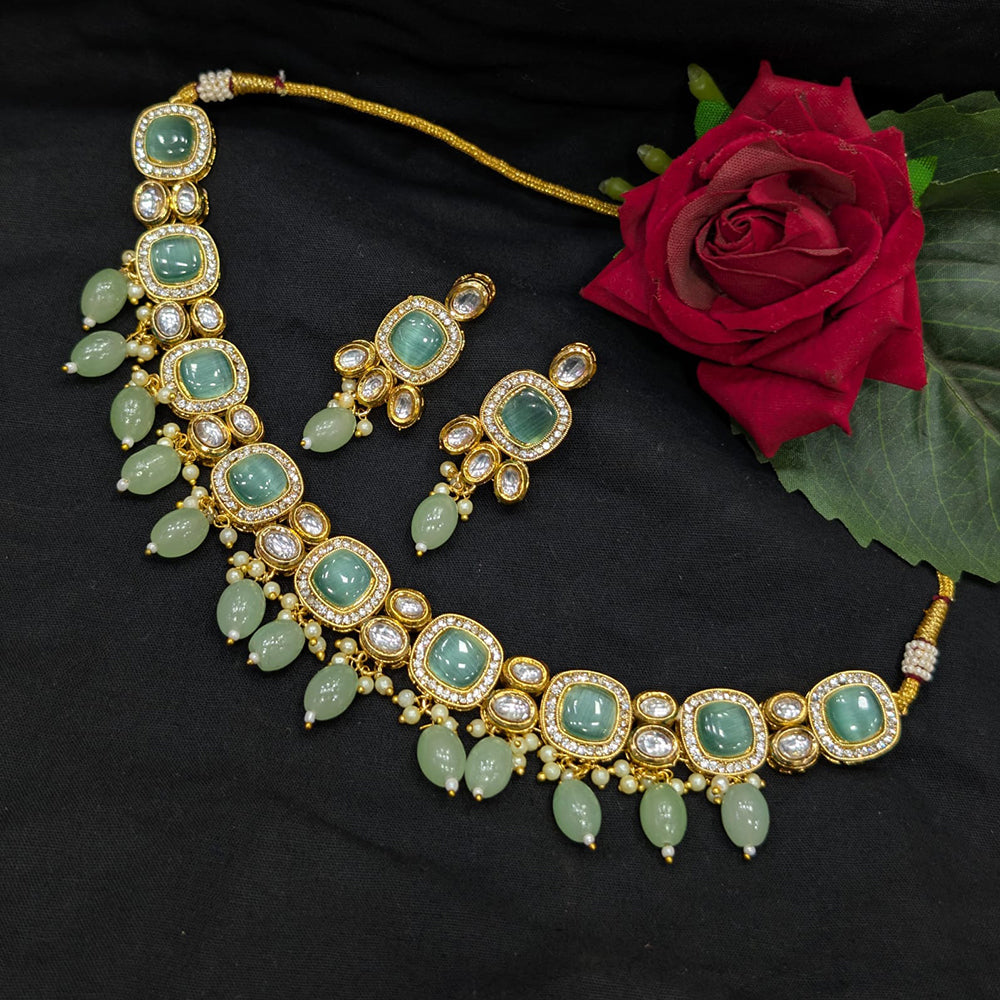 SNERA Gold Plated Pota Stone And Pearls Choker Necklace Set