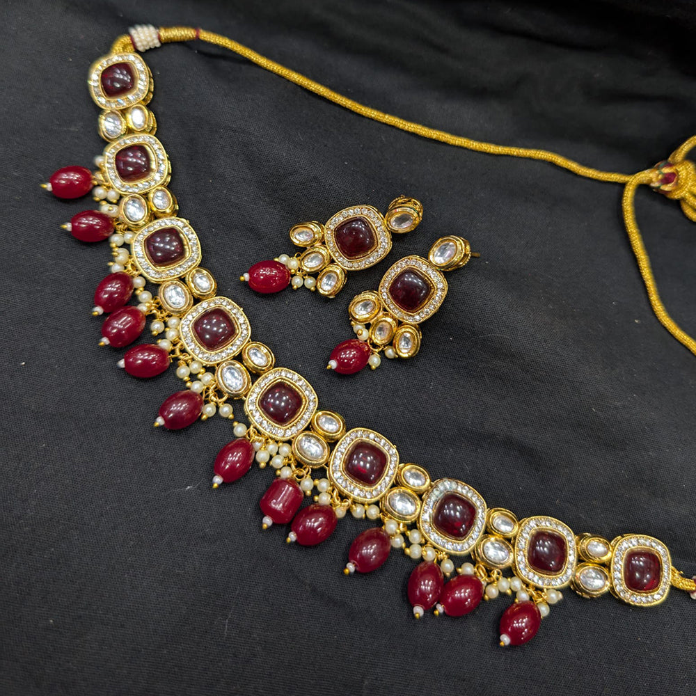 SNERA Gold Plated Pota Stone And Pearls Choker Necklace Set