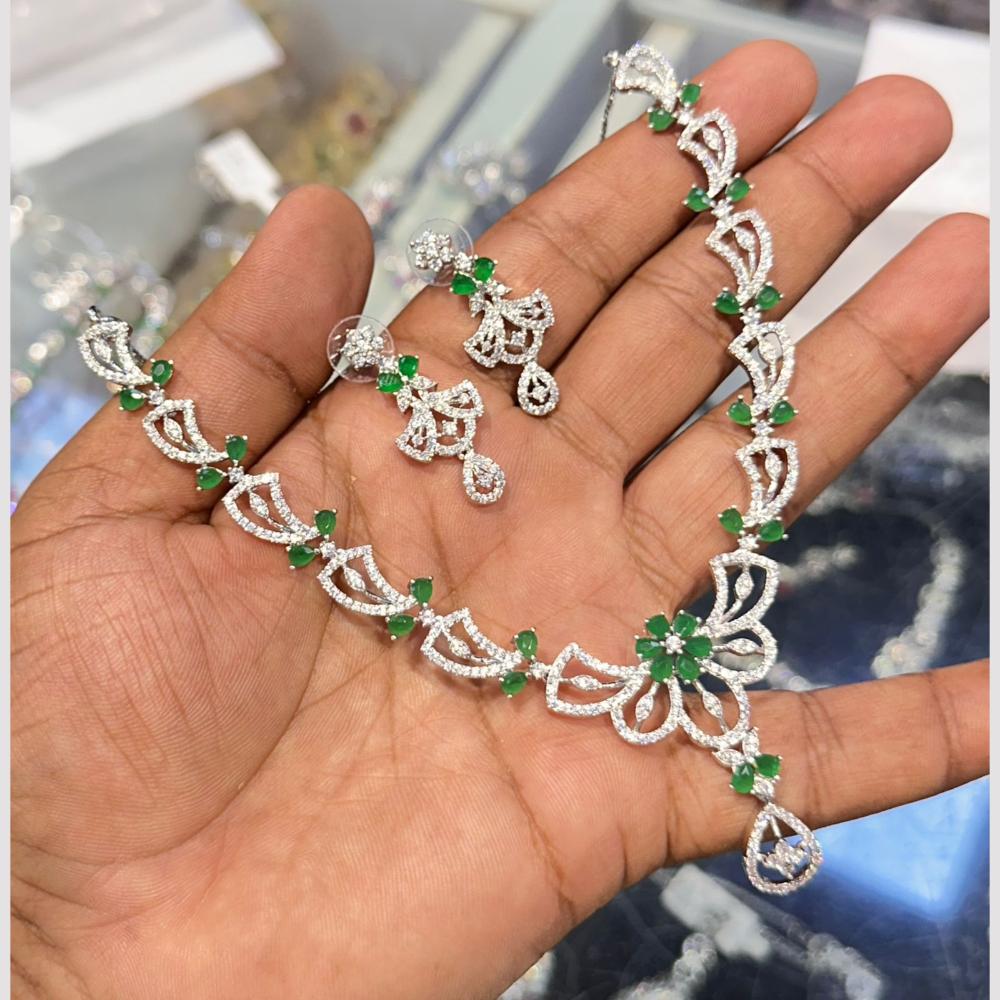 SNERA Silver Plated American Diamond Necklace Set