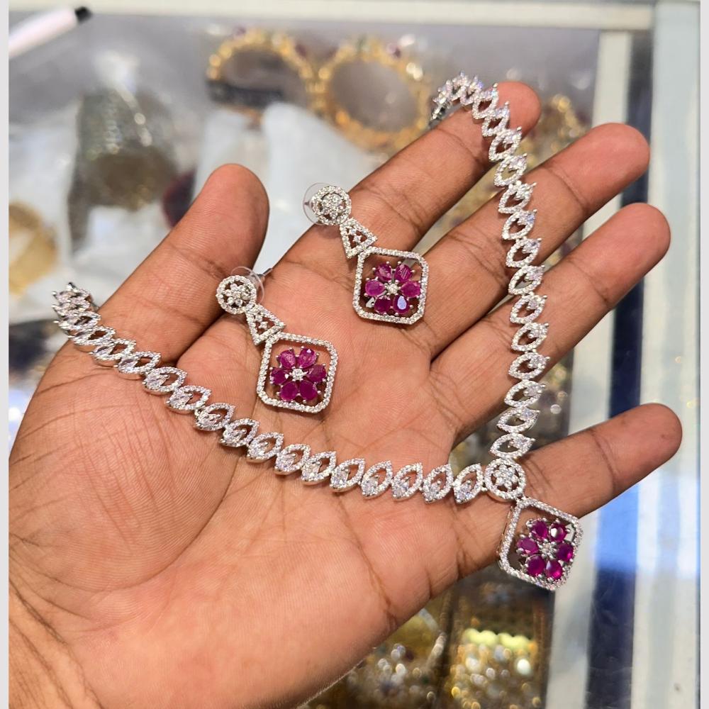 SNERA Silver Plated American Diamond Necklace Set