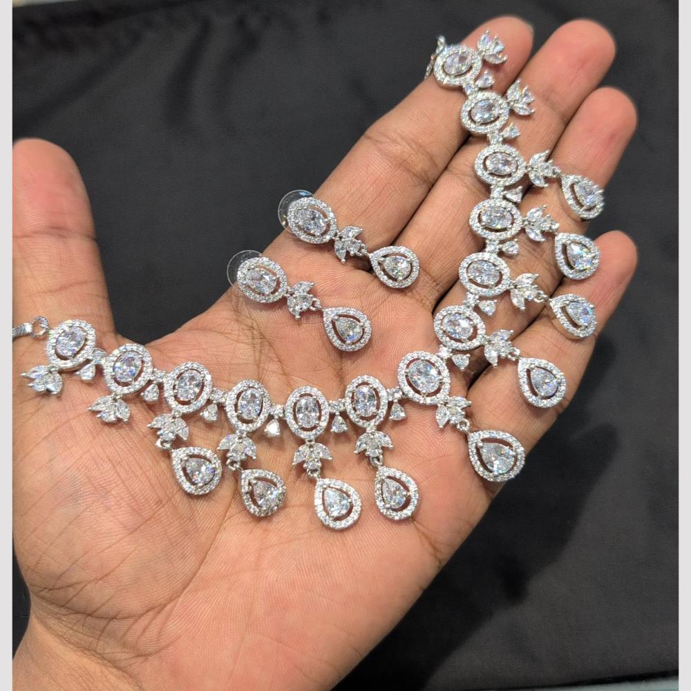SNERA Silver Plated American Diamond Necklace Set