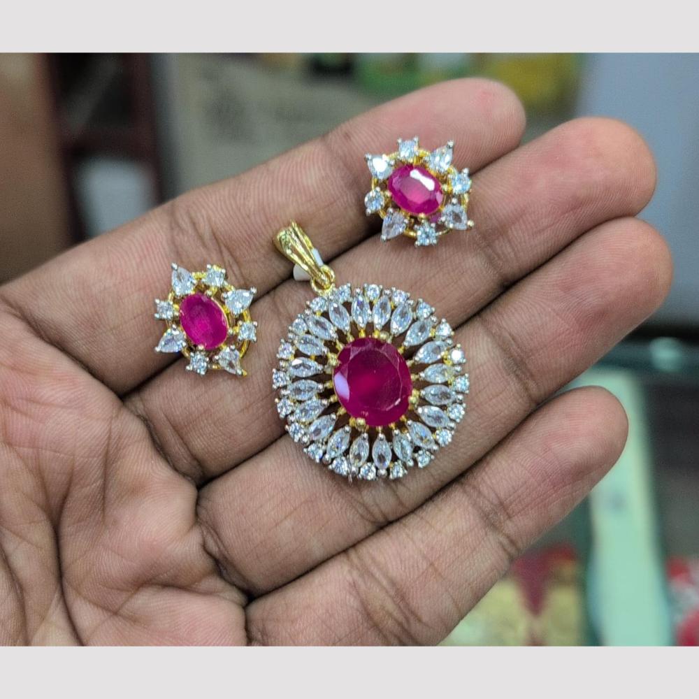 SNERA Gold Plated American Diamond Pendant Set (Without Chain)