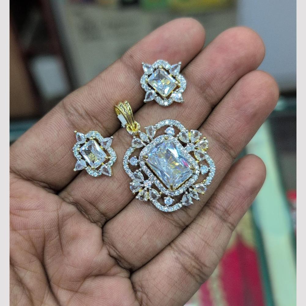 SNERA Gold Plated American Diamond Pendant Set (Without Chain)