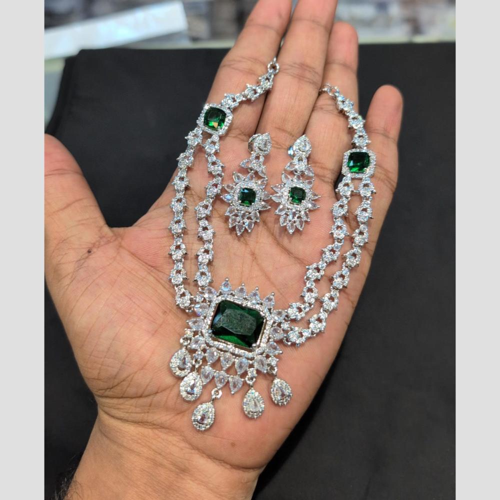 SNERA Silver Plated American Diamond Necklace Set