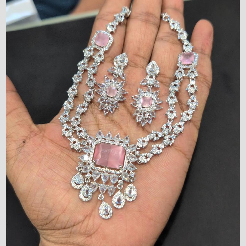 SNERA Silver Plated American Diamond Necklace Set