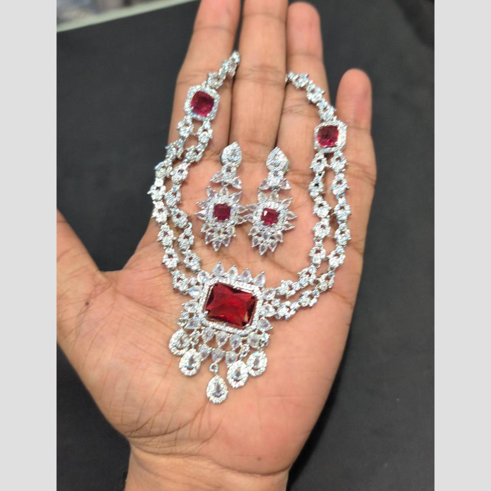 SNERA Silver Plated American Diamond Necklace Set