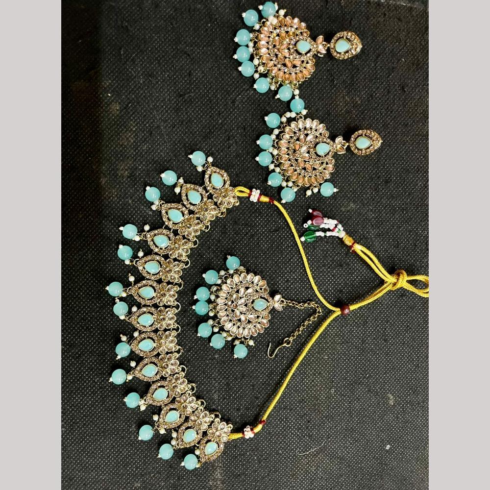 SNERA Gold Plated Crystal Stone And Beads Choker Necklace Set