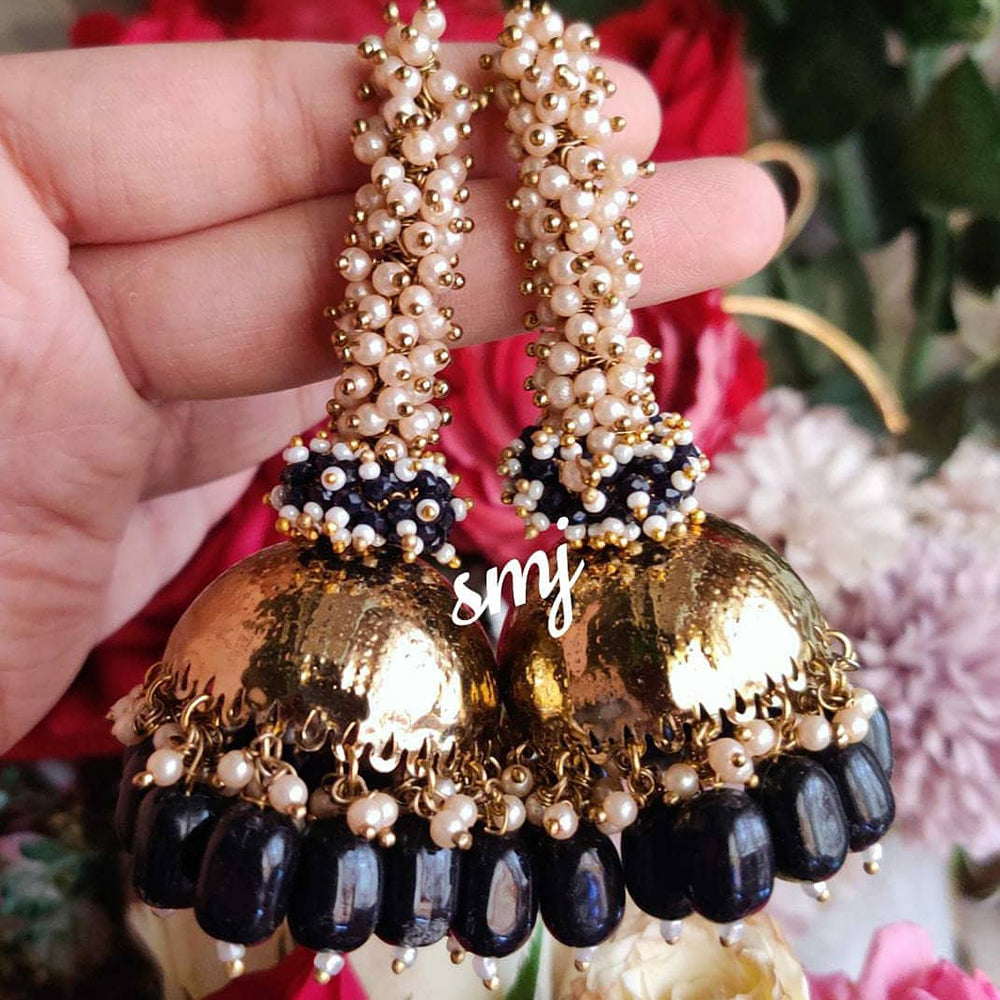SNERA Gold Plated Beads And Pearls Jhumki Earrings