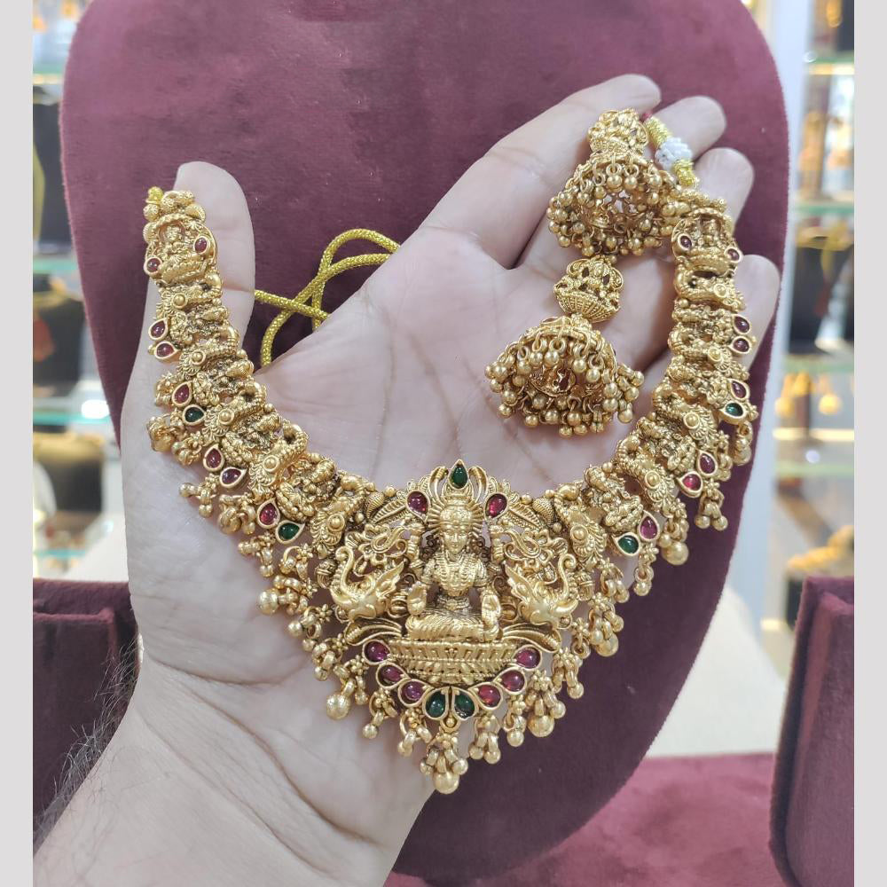 SNERA Gold Plated Pota Stone And Beads Temple Necklace Set