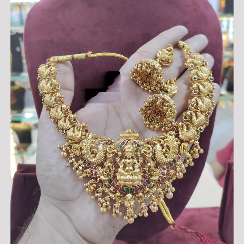 SNERA Gold Plated Pota Stone And Beads Temple Necklace Set
