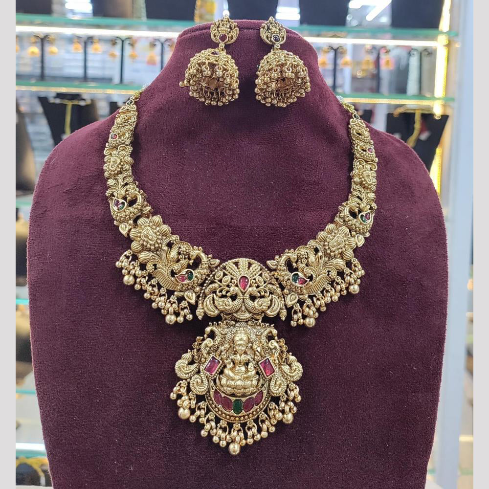 SNERA Gold Plated Pota Stone And Beads Temple Necklace Set