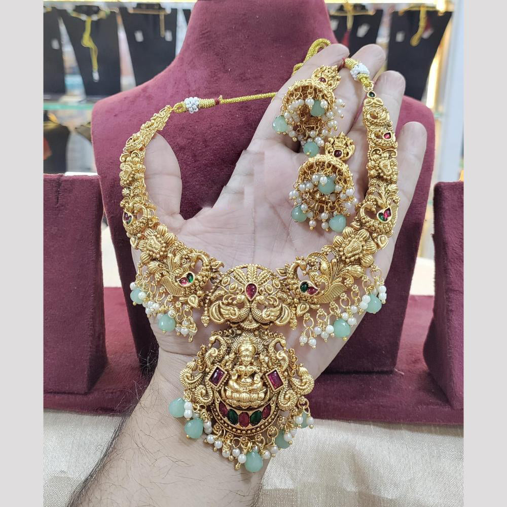SNERA Gold Plated Pota Stone And Beads Temple Necklace Set