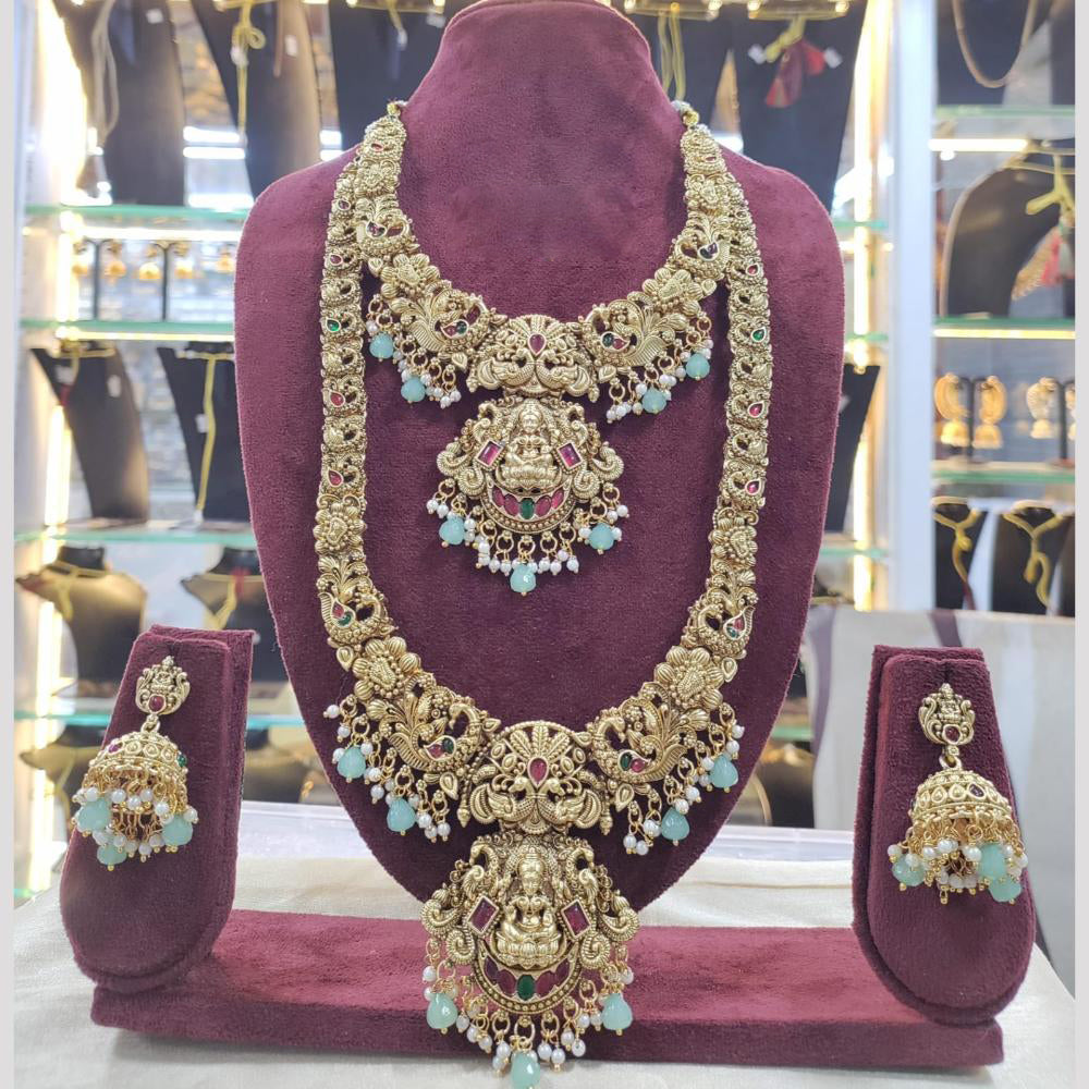 SNERA Gold Plated Pota Stone And Beads Temple Double Necklace Set