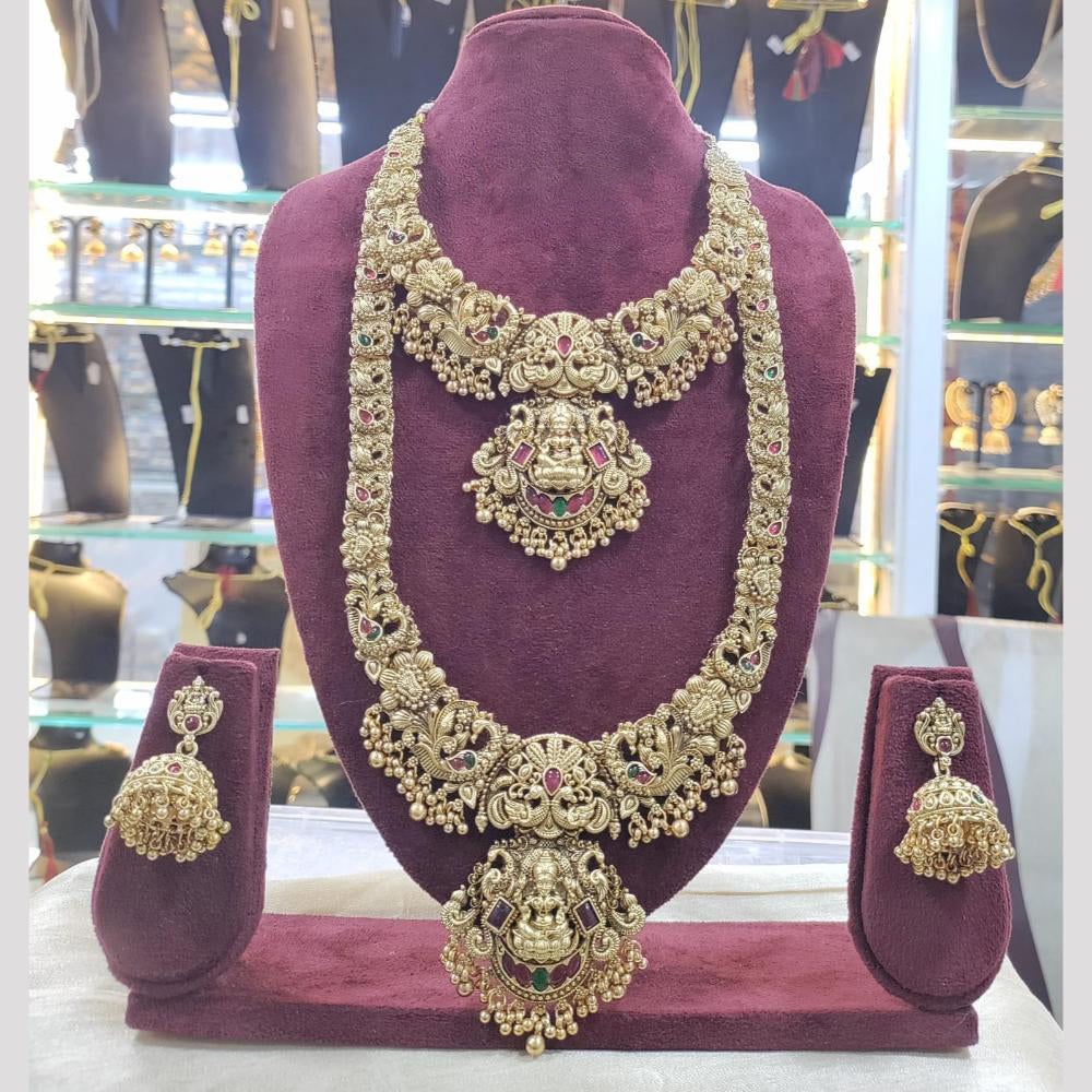 SNERA Gold Plated Pota Stone And Beads Temple Double Necklace Set